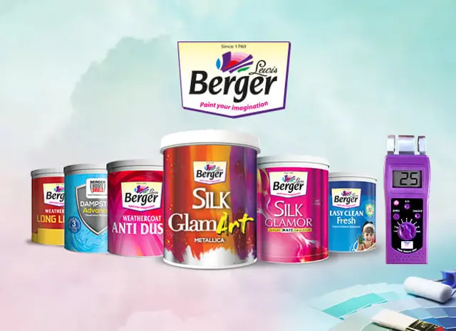 Berger paint cans at Bharathiya Tiles